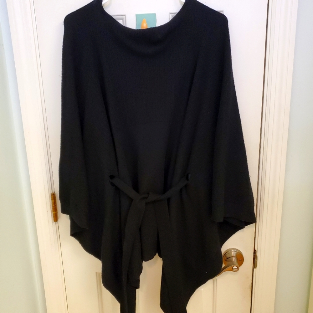 Belted sweater poncho